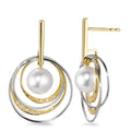 Örhängen 750/18 K gult guld, 750/18 K vitguld diamant vit, 0.05 ct, 16 stenar, [Brillant], w-si Sötvattensodlad pärla, 7.5 mm
