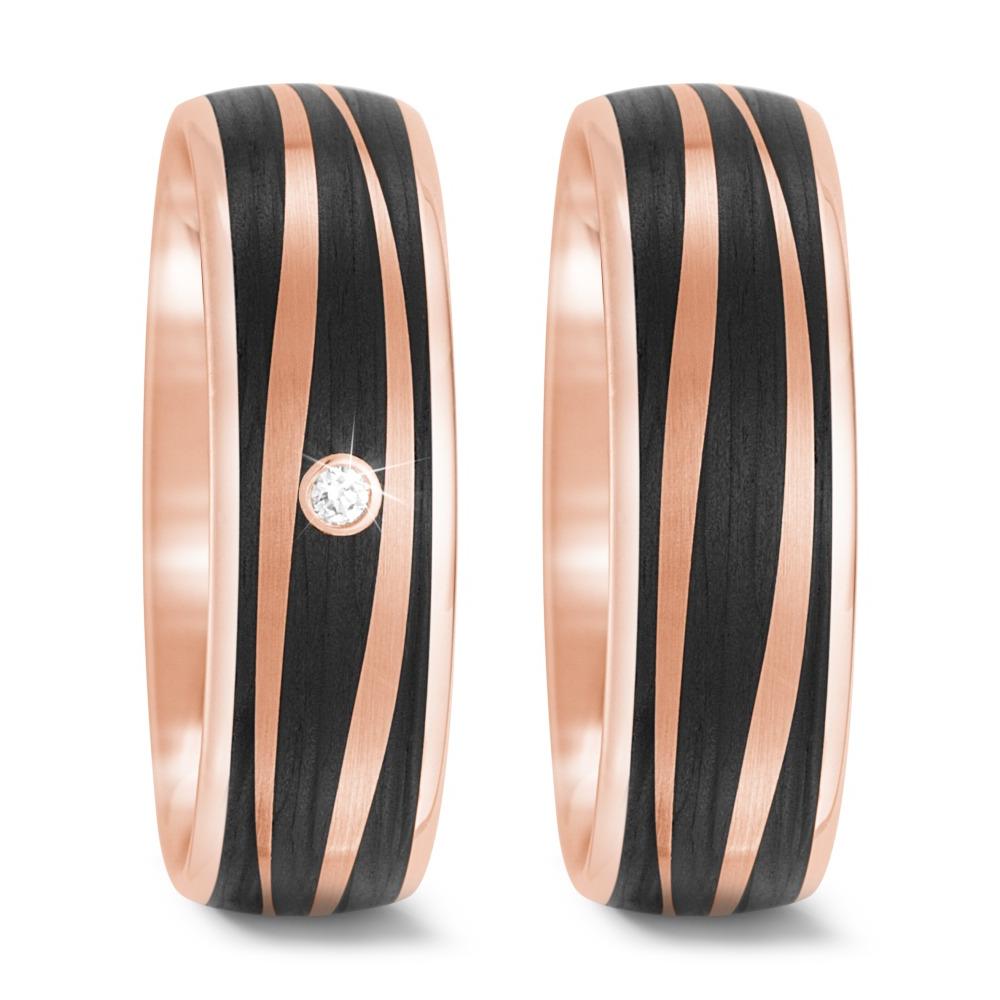 Partnerring 585/14 K roséguld, Kol diamant 0.02 ct, tw-si