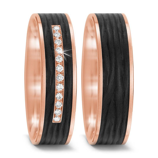 Partnerring 585/14 K roséguld, Kol diamant 0.084 ct, 12 stenar, tw-si
