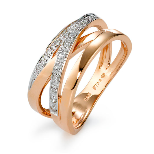 Finger ring 585/14 K roséguld, 585/14 K vitguld diamant 0.10 ct, 17 stenar, w-si