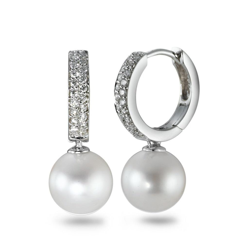 Hopfällbara örhängen 750/18 K vitguld diamant 0.23 ct, 38 stenar, w-si Sötvattensodlad pärla vit, 2 Pärlor, 8 mm
