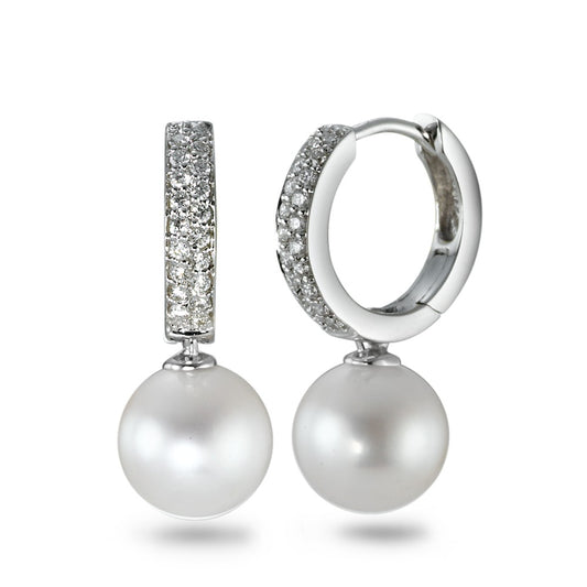 Hopfällbara örhängen 750/18 K vitguld diamant 0.23 ct, 38 stenar, w-si Sötvattensodlad pärla vit, 2 Pärlor, 8 mm