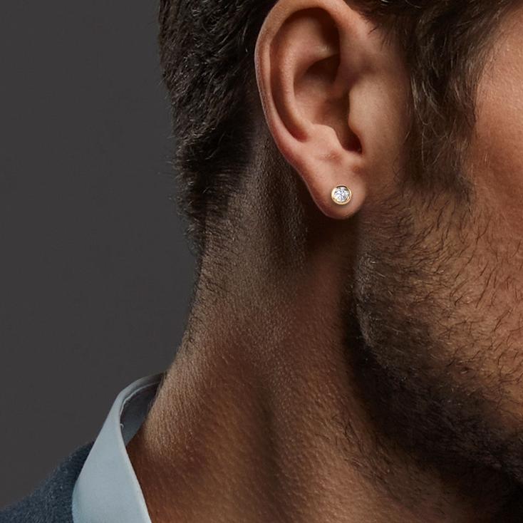 Örhängen med knoppar 750/18 K gult guld Zirkoniumoxid 2 stenar Ø3 mm