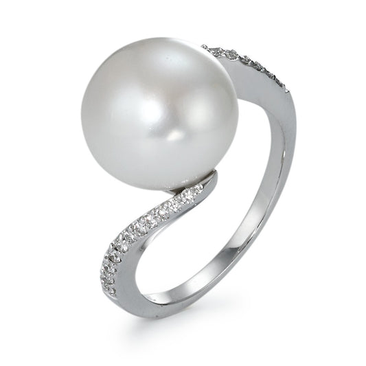 Finger ring 750/18 K vitguld diamant 0.16 ct, 22 stenar, w-si Sötvattensodlad pärla, 22 Pärlor, 11 mm