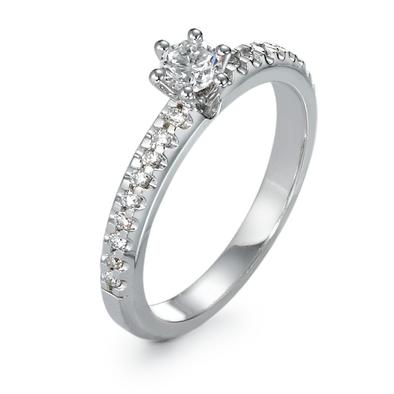 Solitärring 750/18 K vitguld diamant 0.41 ct, 19 stenar, w-si