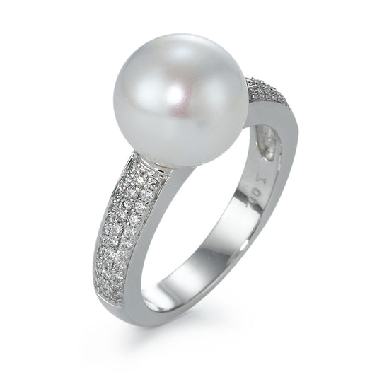 Finger ring 750/18 K vitguld diamant 0.32 ct, 66 stenar, w-si Sötvattensodlad pärla vit, 10 mm