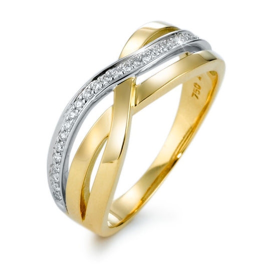 Finger ring 750/18 K gult guld, 750/18 K vitguld diamant 0.13 ct, 27 stenar, w-si