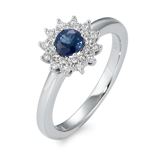Finger ring 750/18 K vitguld safir blå, diamant vit, 0.19 ct, 25 stenar, [Brillant], w-si