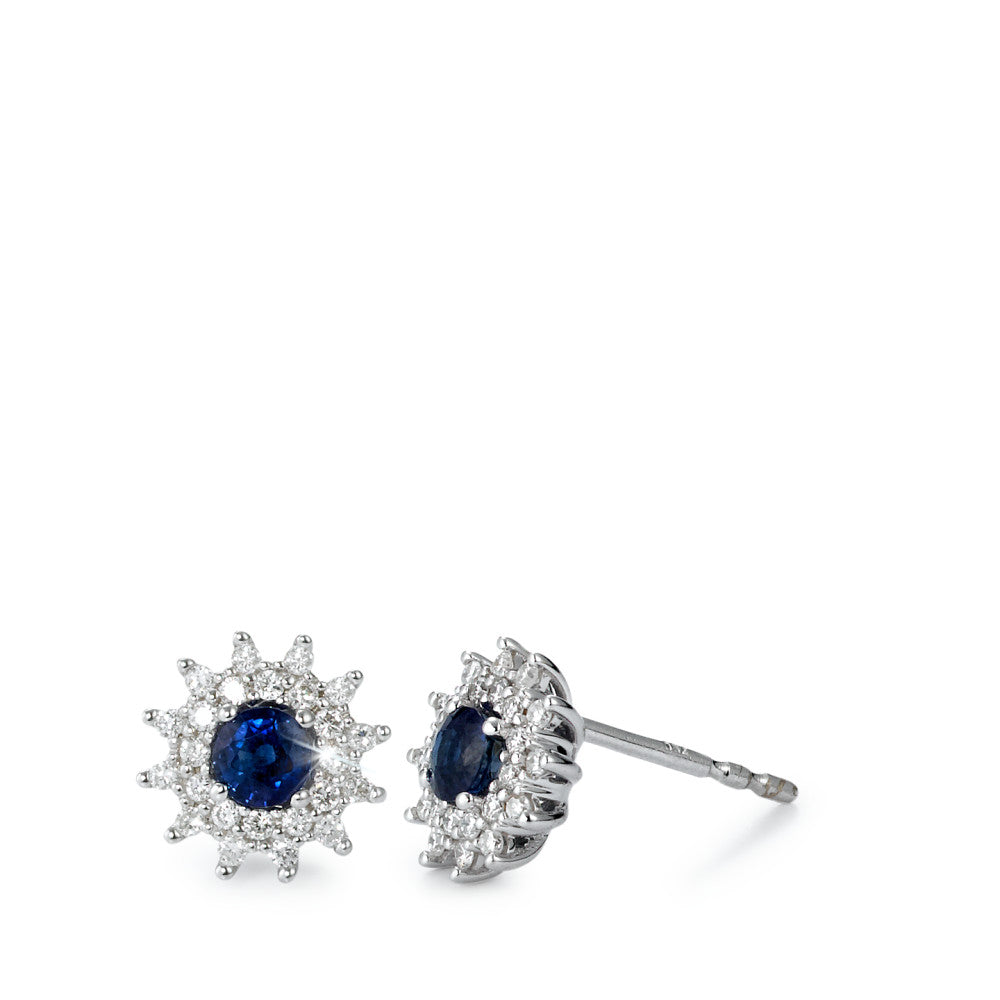 Örhängen med knoppar 750/18 K vitguld safir blå, 2 stenar, diamant vit, 0.24 ct, 50 stenar, [Brillant], w-si Ø8 mm