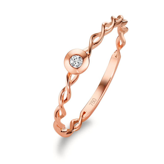 Sätt i ring 750/18 K rött guld diamant vit, 0.03 ct, [Brillant], w-si