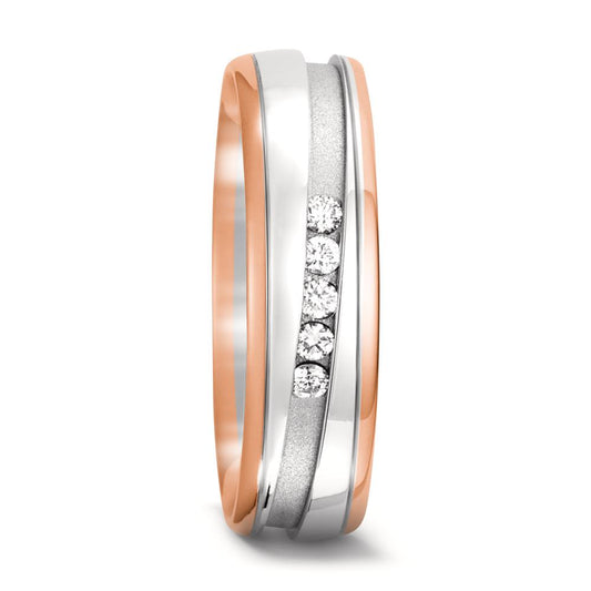 Partnerring 750/18 K rött guld, 750/18 K vitguld diamant 0.10 ct, 5 stenar, w-si
