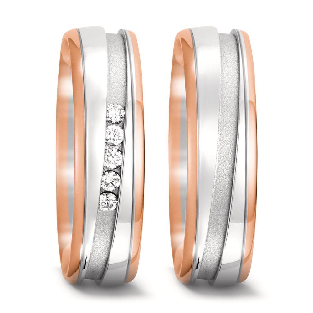 Partnerring 750/18 K rött guld, 750/18 K vitguld diamant 0.10 ct, 5 stenar, w-si
