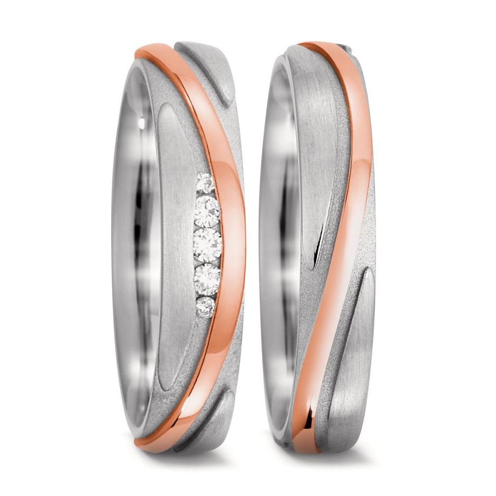 Partnerring 750/18 K vitguld, 750/18 K rött guld [Diamant] 0.06 ct, 5 stenar, w-si