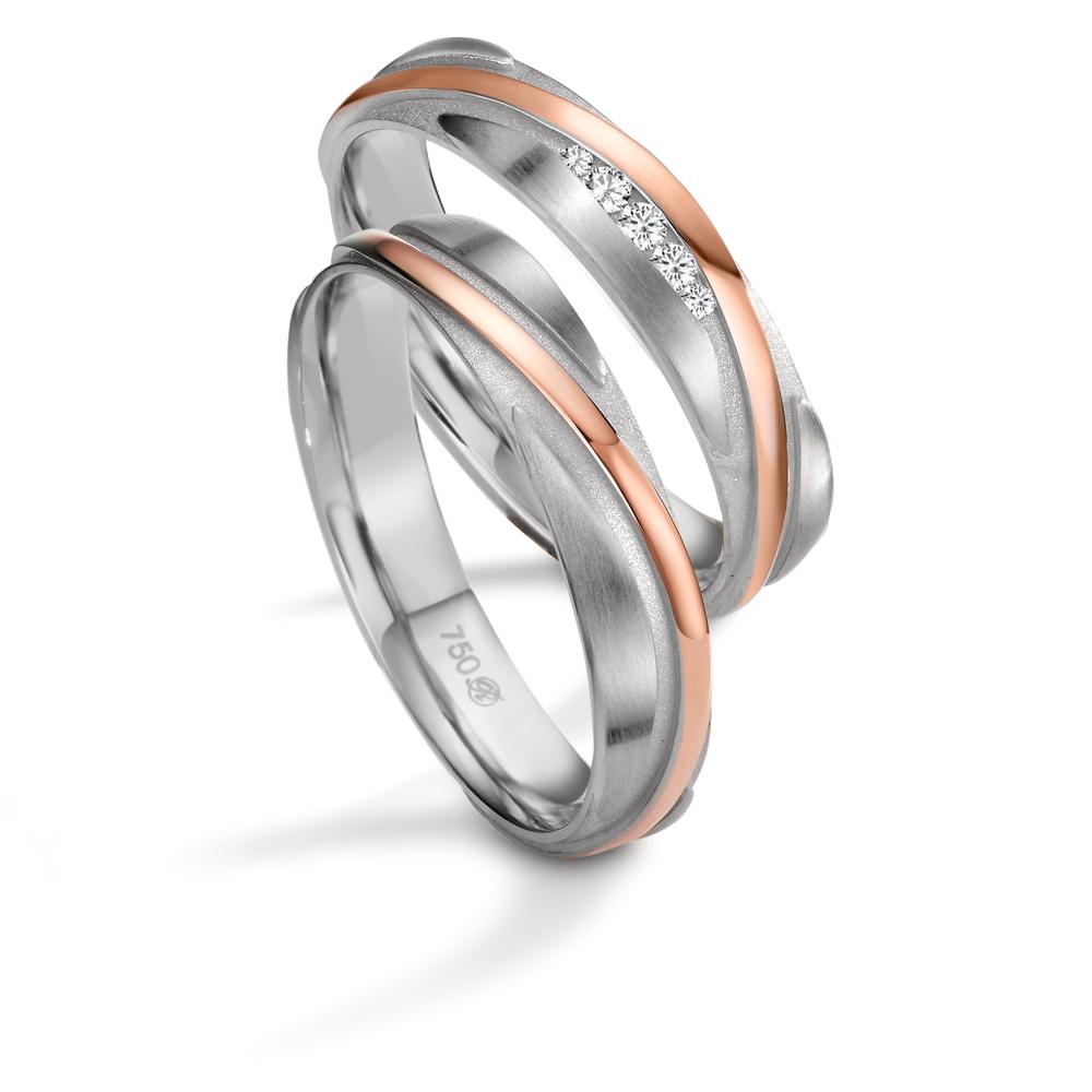 Partnerring 750/18 K vitguld, 750/18 K rött guld [Diamant] 0.06 ct, 5 stenar, w-si