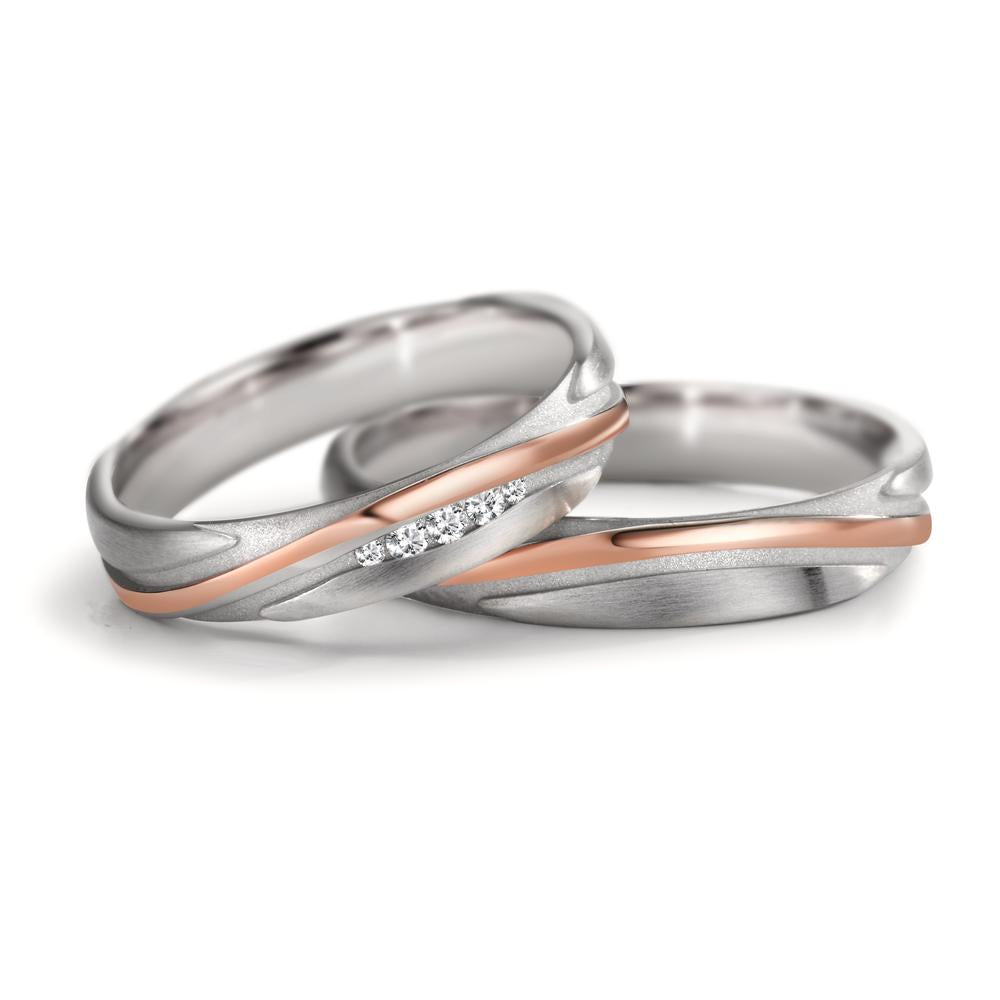 Partnerring 750/18 K vitguld, 750/18 K rött guld [Diamant] 0.06 ct, 5 stenar, w-si