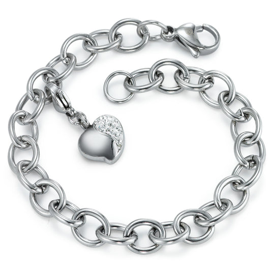 Armband rostfritt stål Zirkoniumoxid Hjärta 19 cm Ø7 mm