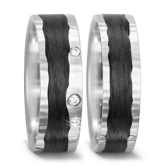 Partnerring 585/14 K vitguld, Kol diamant 0.035 ct, 3 stenar, tw-si
