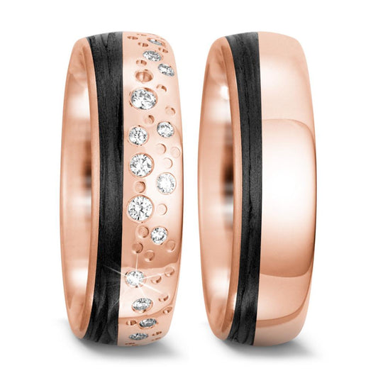Partnerring 585/14 K roséguld, Kol diamant 0.156 ct, 20 stenar, tw-si