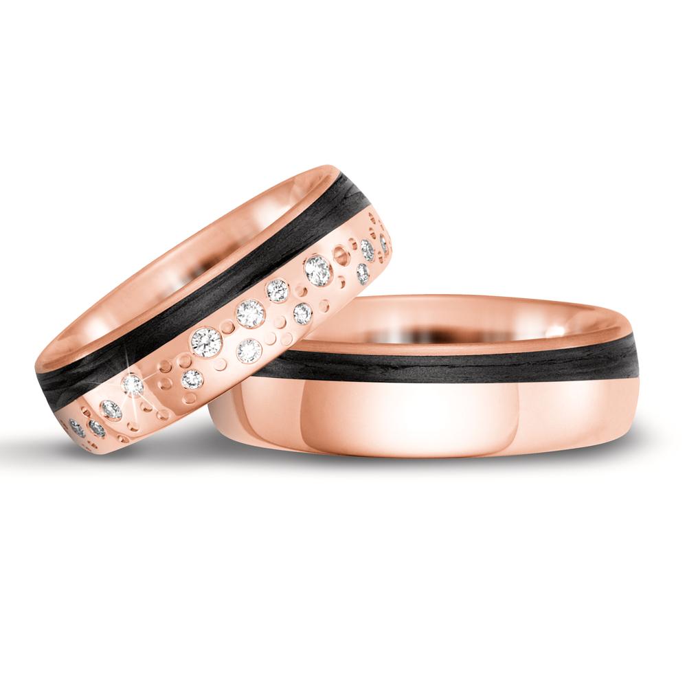 Partnerring 585/14 K roséguld, Kol diamant 0.156 ct, 20 stenar, tw-si