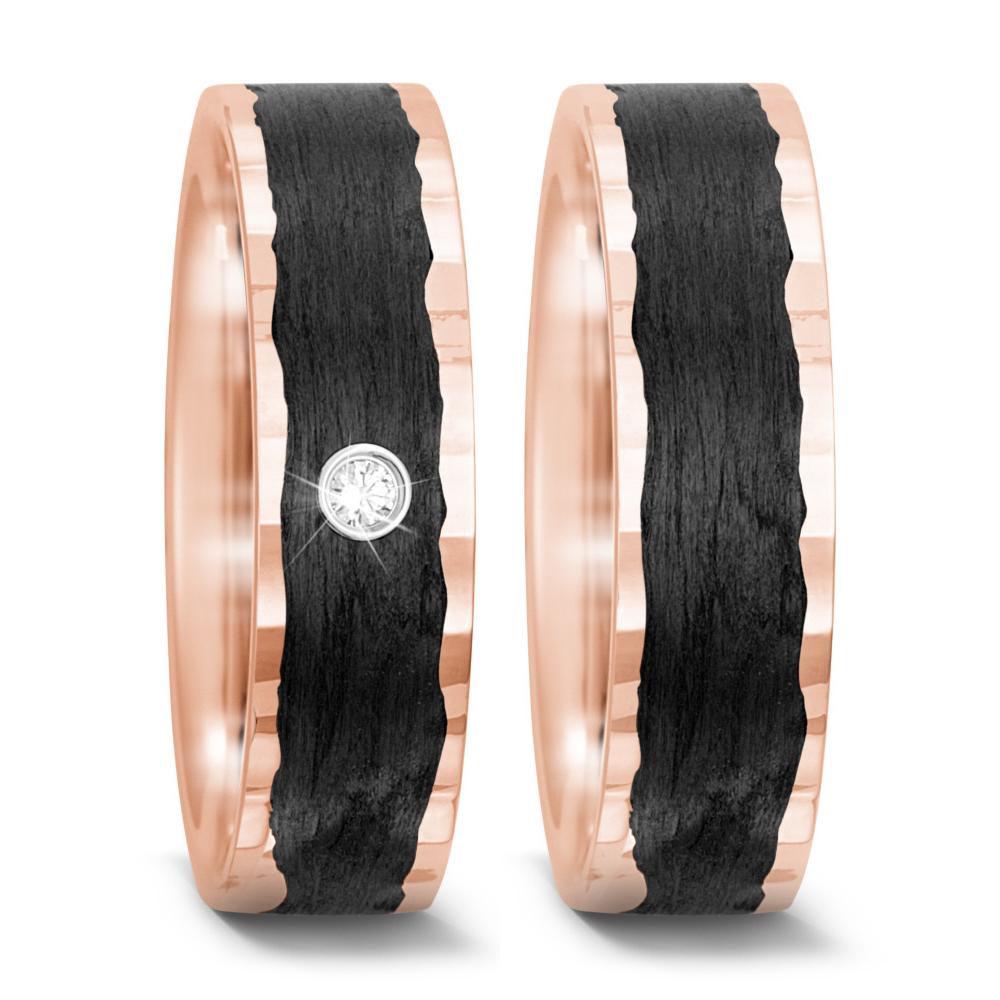Partnerring 585/14 K roséguld, Kol diamant 0.02 ct, tw-si