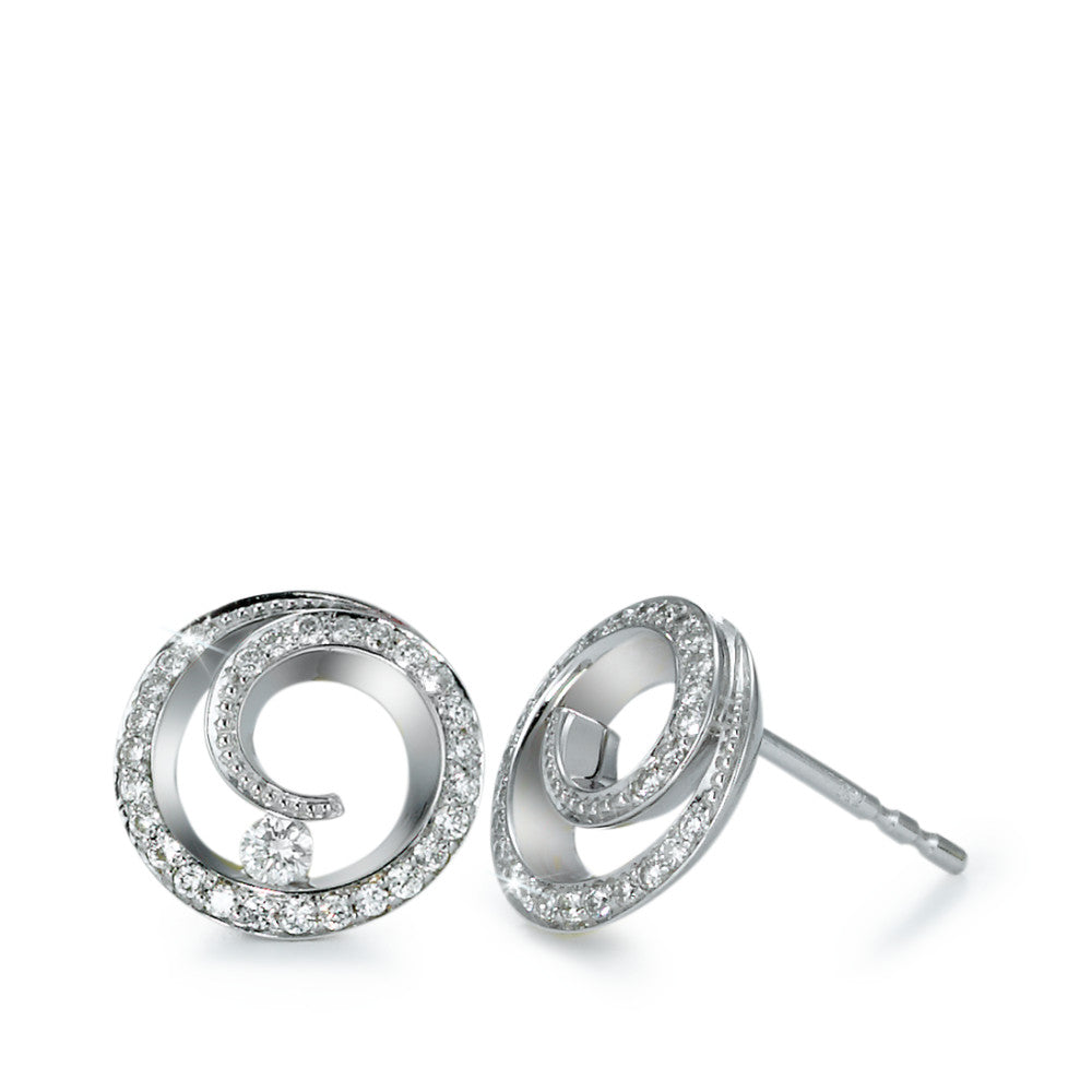 Örhängen med knoppar 750/18 K vitguld diamant 0.30 ct, 56 stenar, [Brillant], w-si Ø10 mm