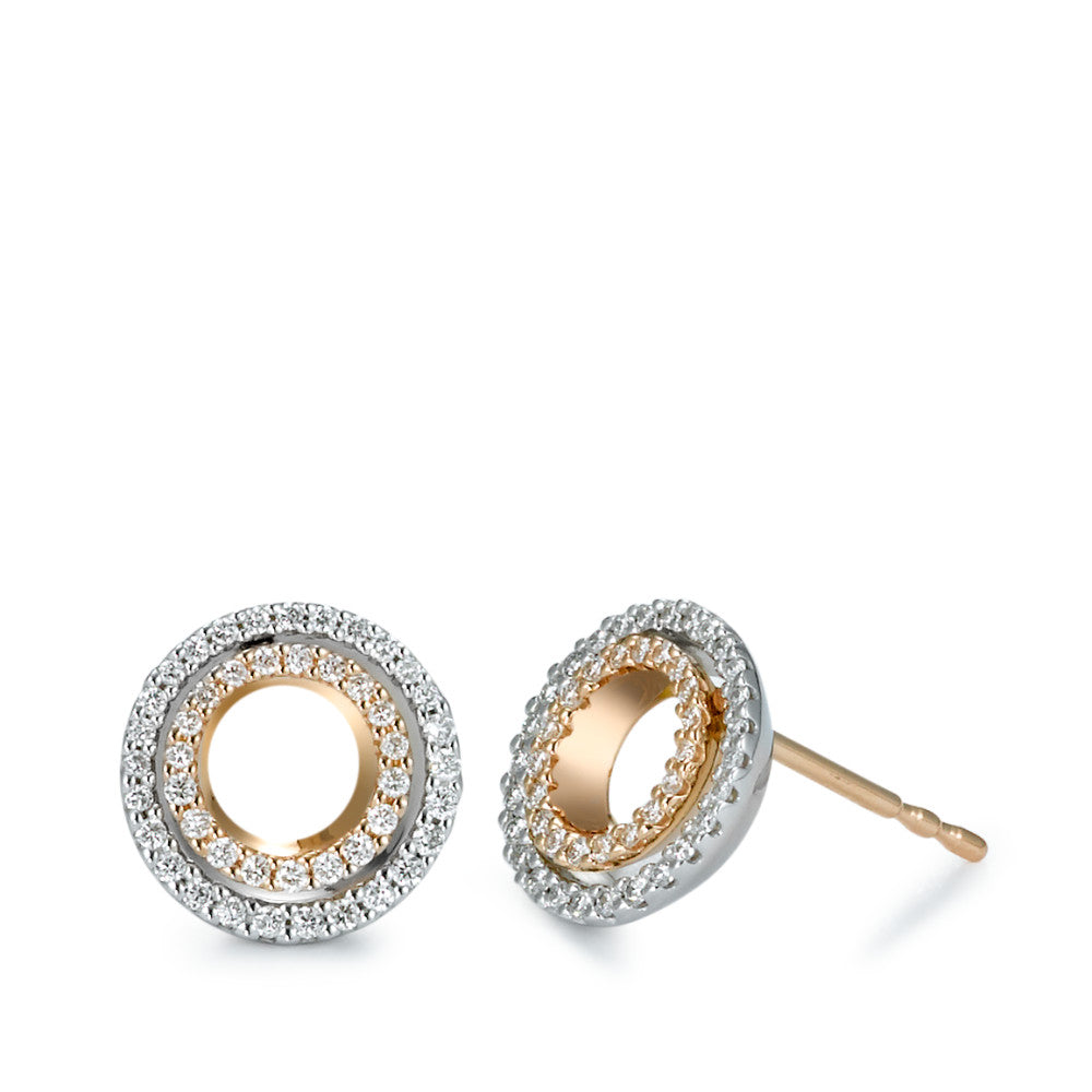 Örhängen med knoppar 750/18 K rött guld, 750/18 K vitguld diamant 0.32 ct, 92 stenar, [Brillant], w-si Ø10 mm