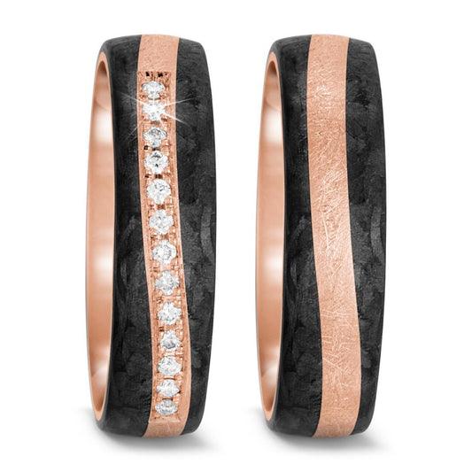Partnerring 585/14 K roséguld, Kol diamant 0.091 ct, 13 stenar, tw-si