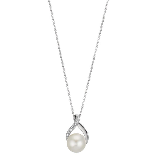 Halsband med hänge 750/18 K vitguld Sötvattensodlad pärla vit, 8 mm 42 cm