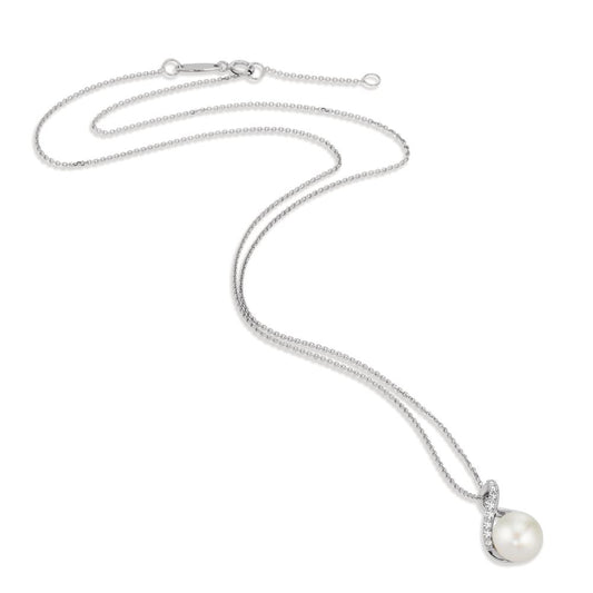 Halsband med hänge 750/18 K vitguld Sötvattensodlad pärla vit, 8 mm 42 cm