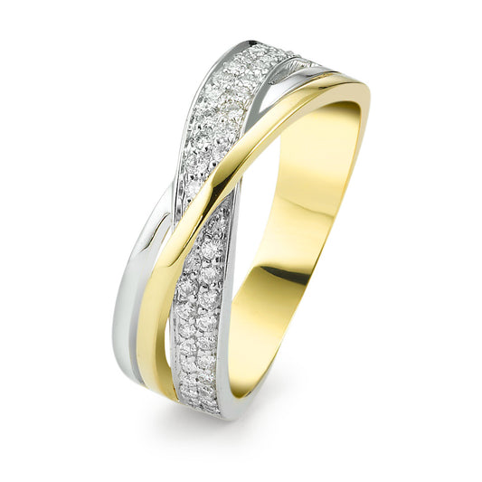 Finger ring 750/18 K gult guld, 750/18 K vitguld diamant 0.30 ct, 45 stenar, w-si