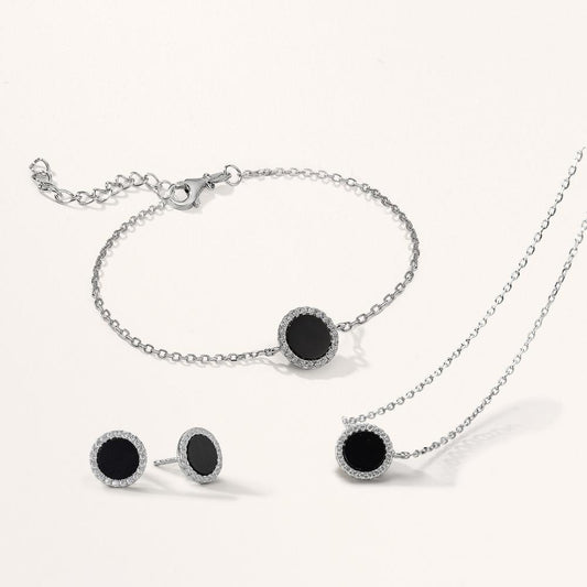 Collier Silver onyx rodiumpläterad 40-45 cm Ø10 mm