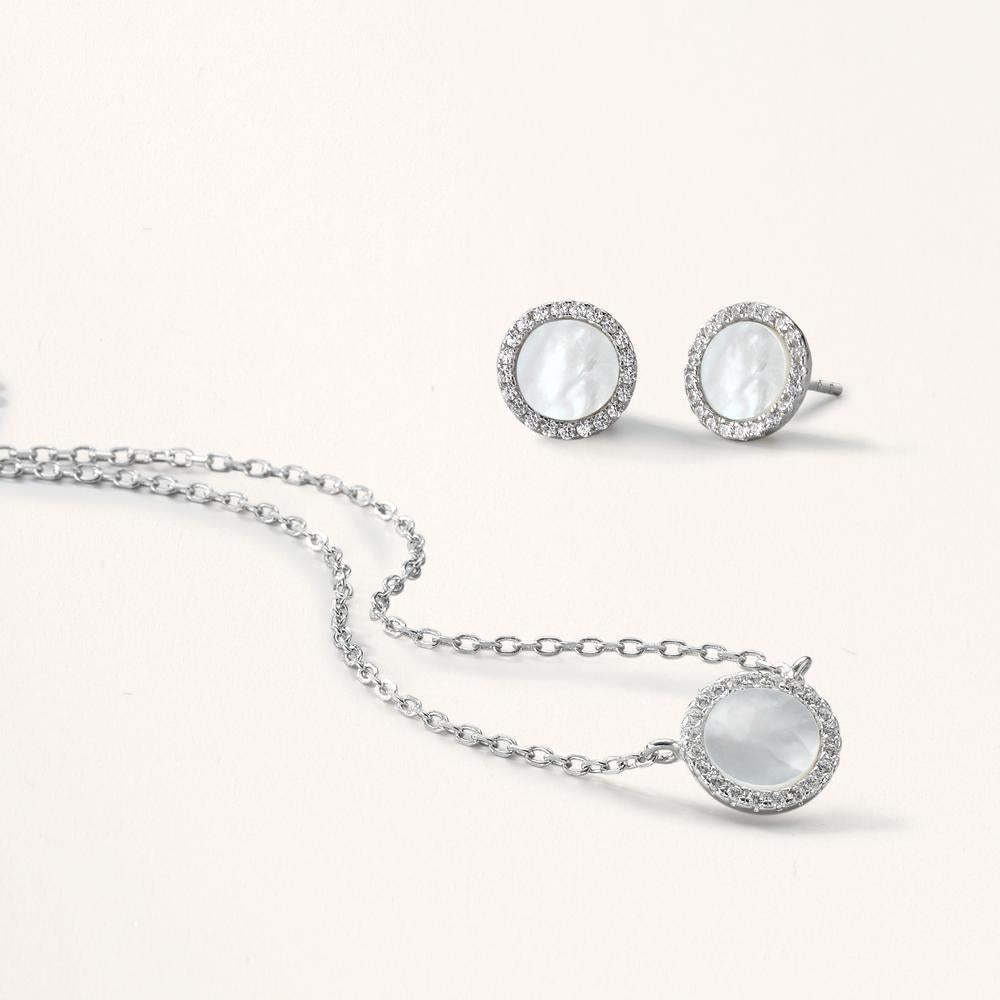 Collier Silver Zirkoniumoxid rodiumpläterad pärlemor 40-45 cm Ø10 mm