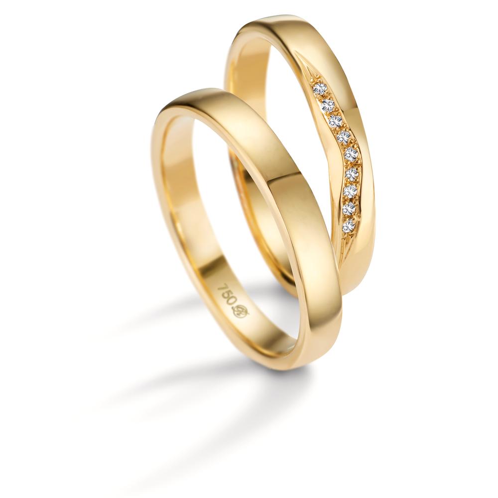 Partnerring 750/18 K gult guld [Diamant] 0.045 ct, 9 stenar, tw-vsi