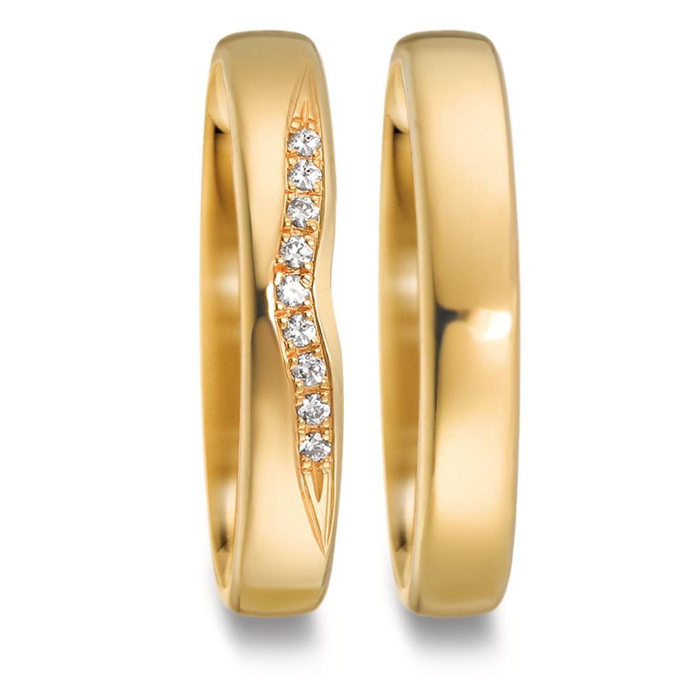Partnerring 750/18 K gult guld [Diamant] 0.045 ct, 9 stenar, tw-vsi