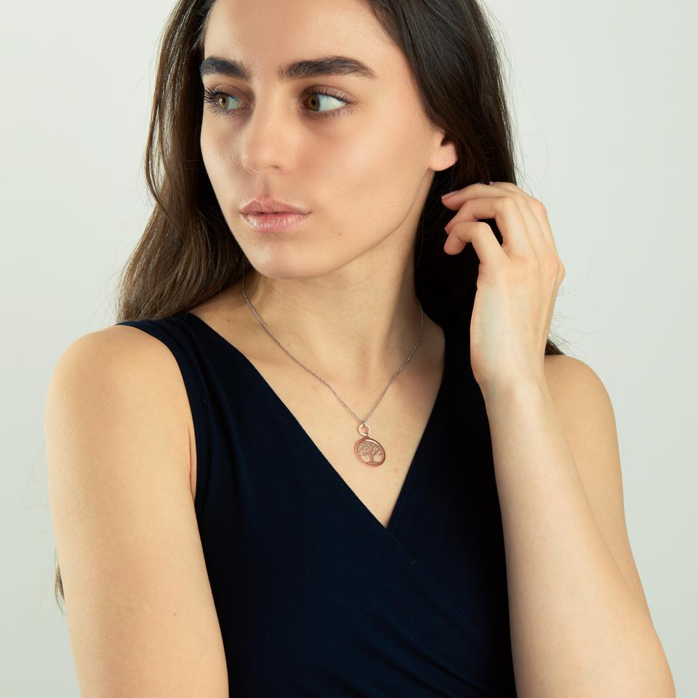 Halsband med hänge Silver ros guldpläterad Livets träd 40-44 cm Ø20 mm