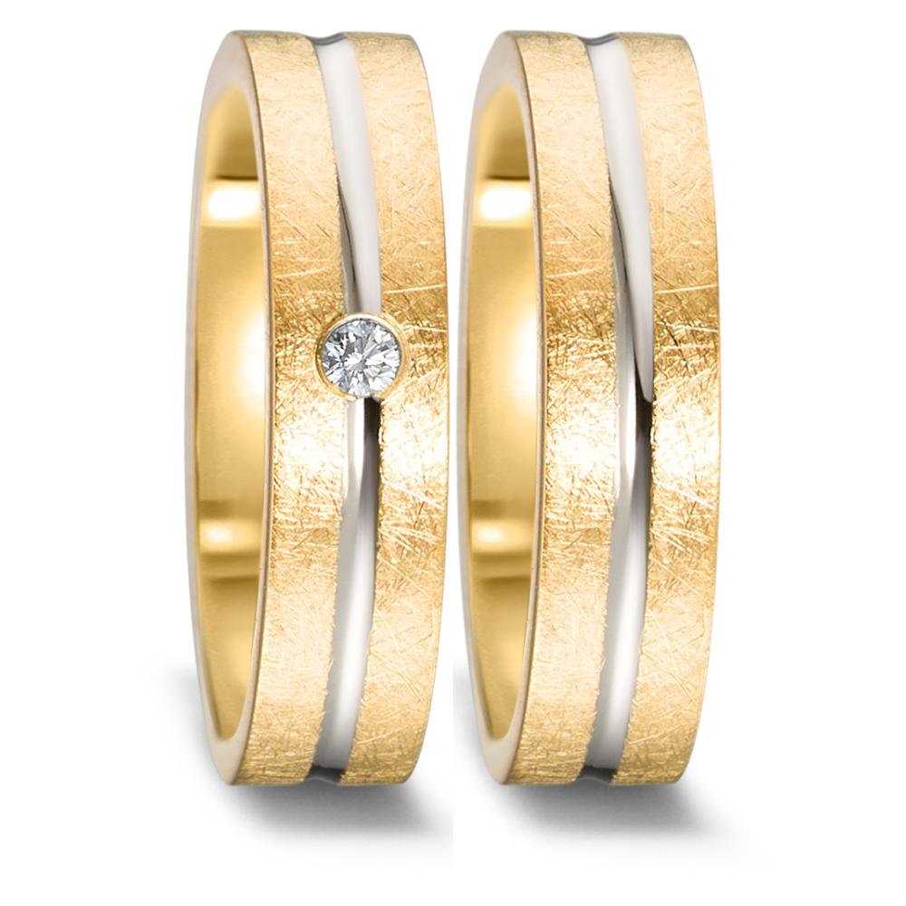 Partnerring 750/18 K gult guld, 750/18 K vitguld diamant 0.03 ct, w-si