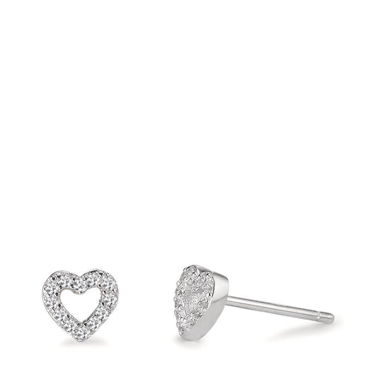 Örhängen med knoppar Silver Zirkoniumoxid rodiumpläterad Hjärta Ø6 mm