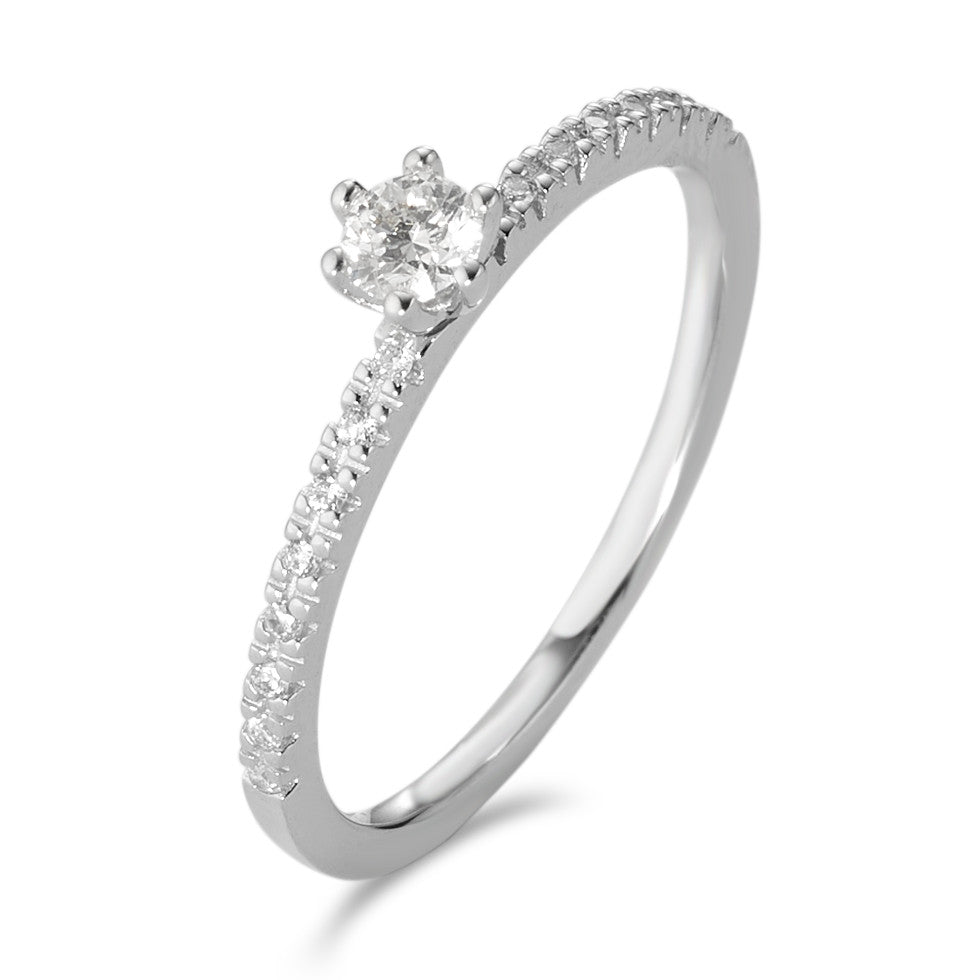 Solitärring 750/18 K vitguld diamant vit, 0.20 ct, 17 stenar, [Brillant], w-si