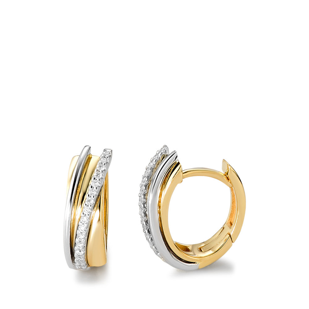 Hopfällbara örhängen 750/18 K gult guld, 750/18 K vitguld diamant vit, 0.14 ct, 32 stenar, [Brillant], w-si