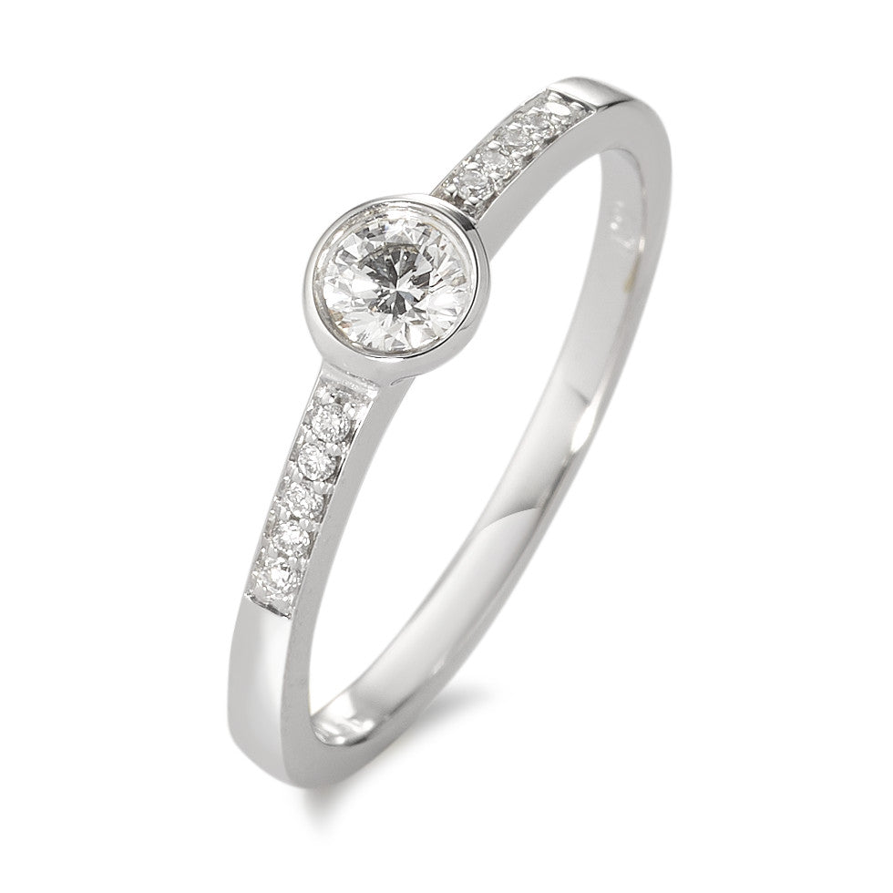 Solitärring 750/18 K vitguld [Diamant] [weiss], 0.22 ct, 11 stenar, [Brillant], w-si Ø4.5 mm