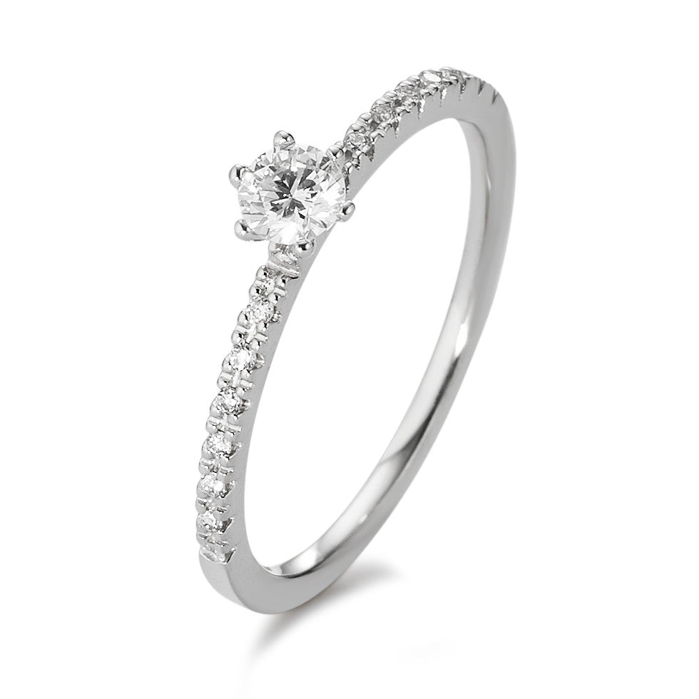 Solitärring 750/18 K vitguld diamant vit, 0.25 ct, 17 stenar, [Brillant], w-si