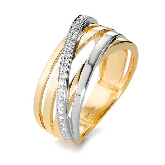 Finger ring 750/18 K gult guld, 750/18 K vitguld diamant vit, 0.14 ct, 28 stenar, [Brillant], w-si