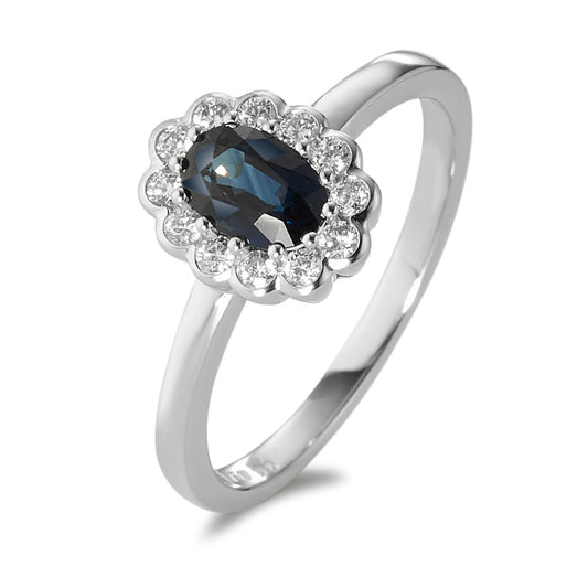Finger ring 750/18 K vitguld diamant vit, 0.18 ct, 12 stenar, [Brillant], w-si, safir