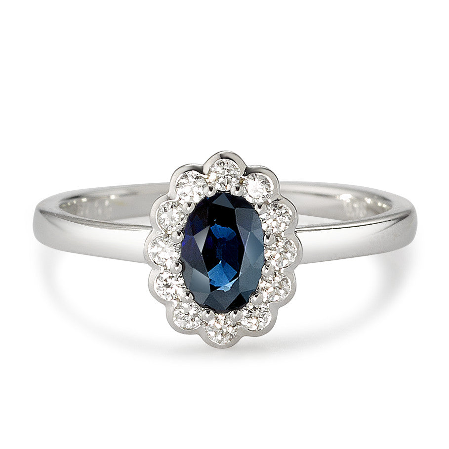 Finger ring 750/18 K vitguld diamant vit, 0.18 ct, 12 stenar, [Brillant], w-si, safir