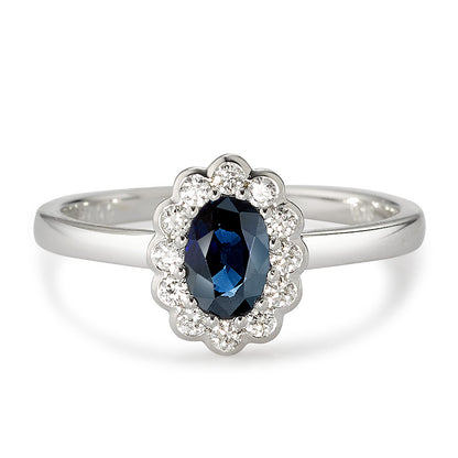Finger ring 750/18 K vitguld diamant vit, 0.18 ct, 12 stenar, [Brillant], w-si, safir