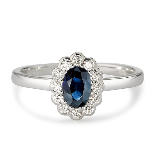 Finger ring 750/18 K vitguld diamant vit, 0.18 ct, 12 stenar, [Brillant], w-si, safir