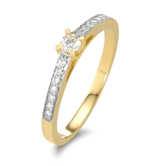 Finger ring 750/18 K gult guld diamant 0.17 ct, 15 stenar, w-si
