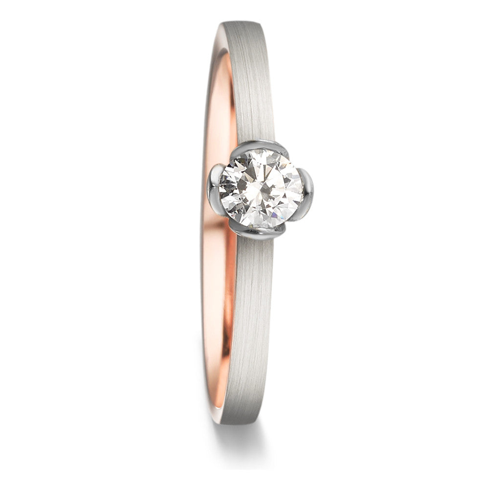Solitärring 750/18 K rött guld, 750/18 K vitguld diamant 0.25 ct, tw-vsi