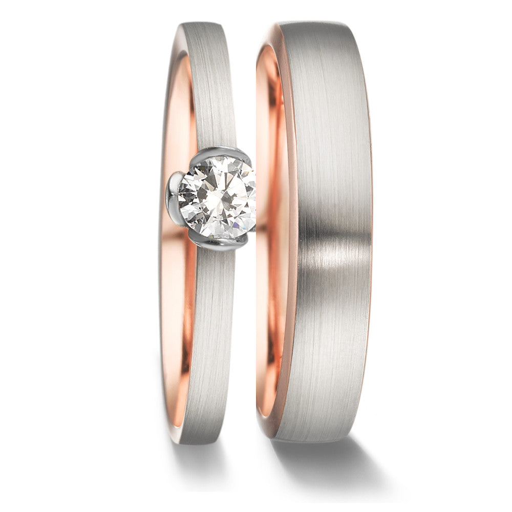 Solitärring 750/18 K rött guld, 750/18 K vitguld diamant 0.25 ct, tw-vsi