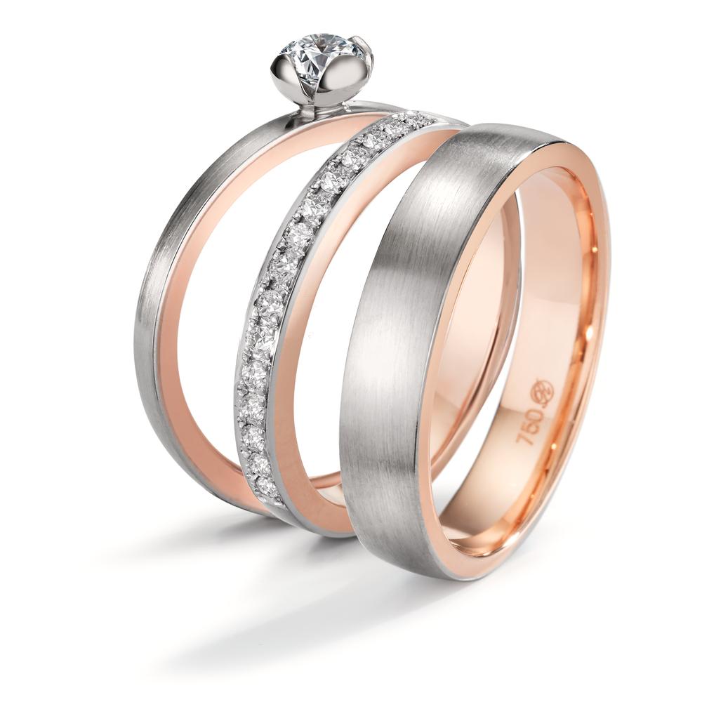 Minnesring 750/18 K rött guld, 750/18 K vitguld diamant 0.15 ct, 15 stenar, tw-vsi
